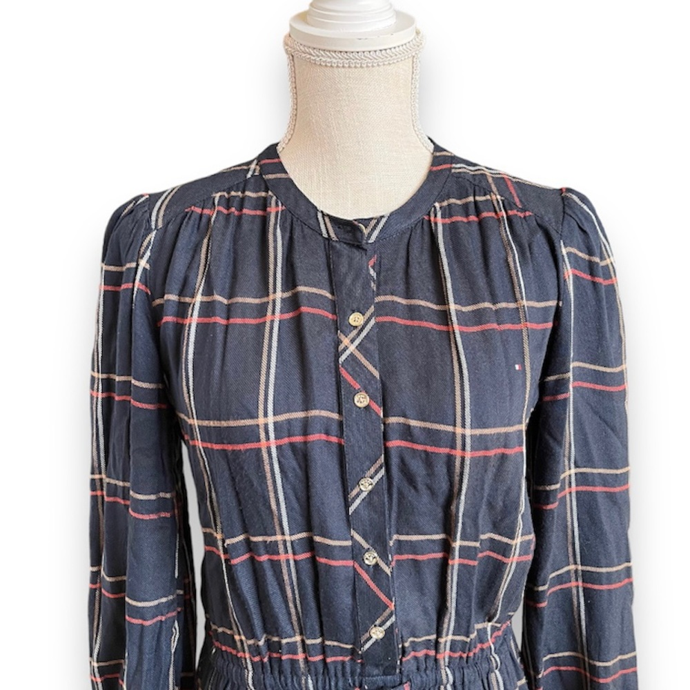 TOMMY HILFIGER | Kensington Long-Sleeve Tiered Plaid Shirtdress Size 6 - Picture 5 of 12